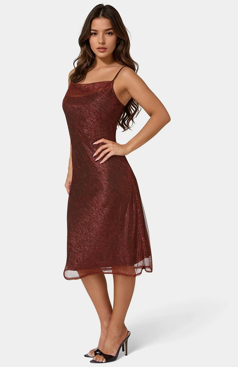 Bebe Women's Pleat Cowl Midi Dress