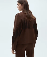 Mango Women's Leather-Effect Fringed Jacket
