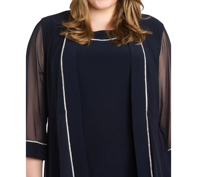 R & M Richards Plus Rhinestone-Trim Jacket Sheath Dress