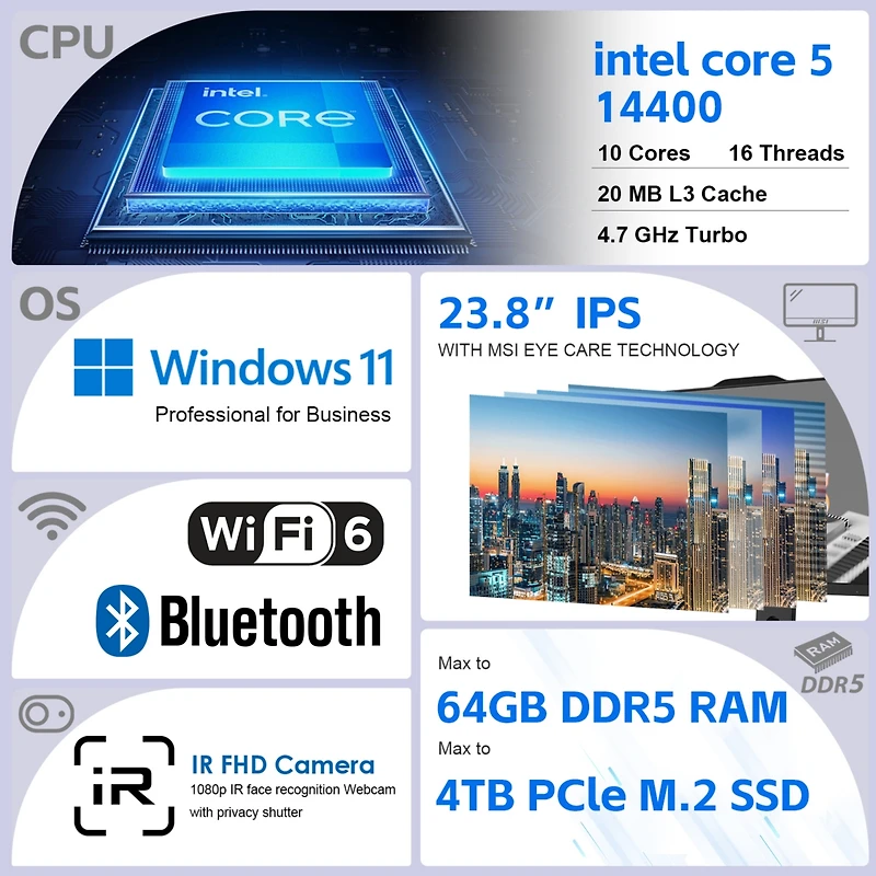 Msi Pro AP242P 23.8" Daily All-in-One Intel Core i5 14400 8GB Ram Intel Uhd Graphics 1TB Ssd Storage Windows 11 Home Fhd 100Hz