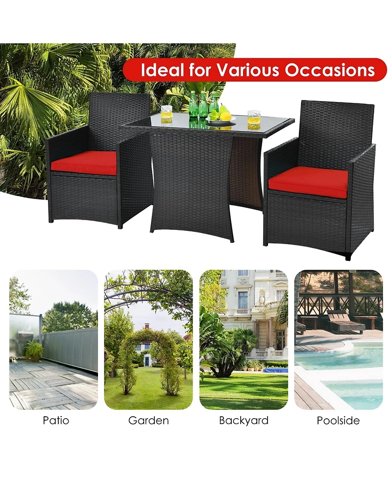 Gouun 3 Pieces Patio Rattan Furniture Set with Cushion and Sofa Armrest