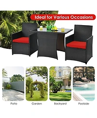 Gouun 3 Pieces Patio Rattan Furniture Set with Cushion and Sofa Armrest