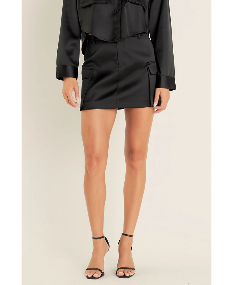 endless rose Women's Satin Cargo Mini Skirt