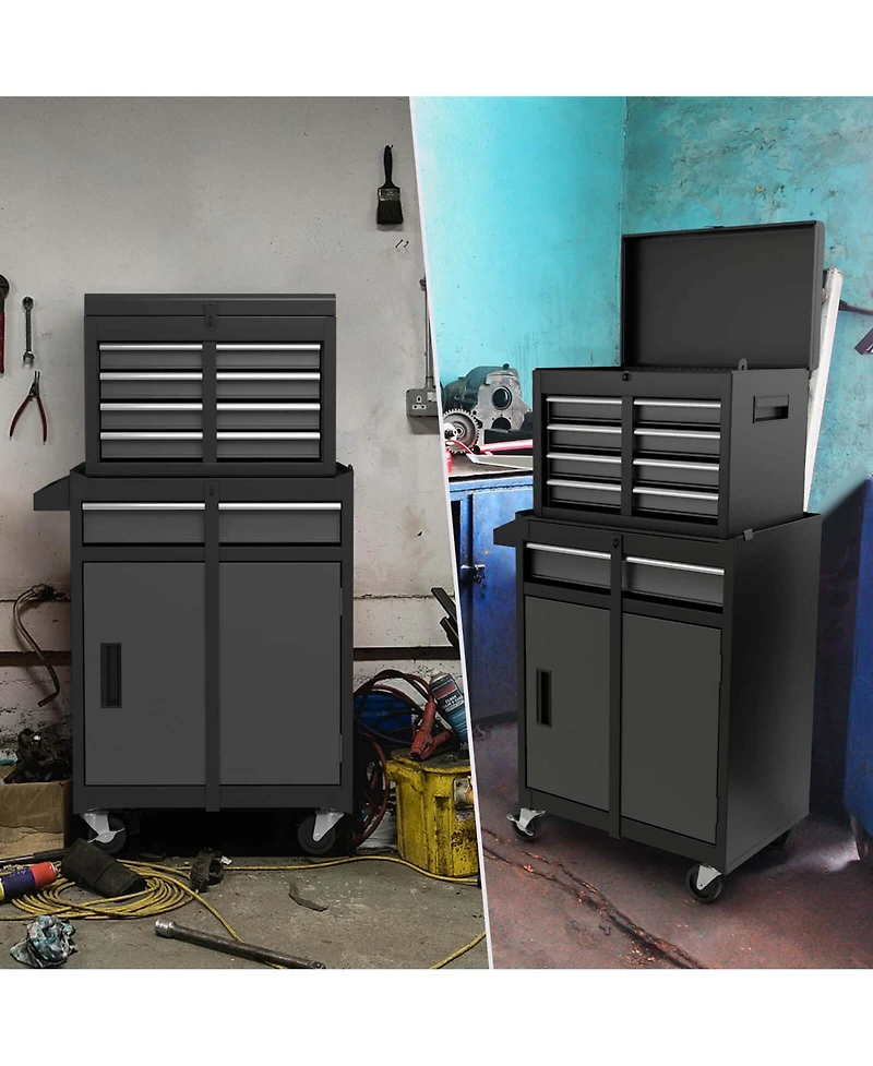 2 1 Tool Chest & Cabinet with Sliding Drawers Rolling Garage Organizer