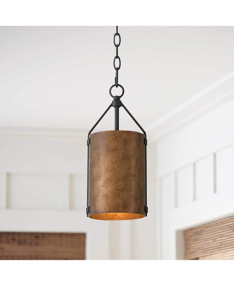 Possini Euro Design Julian 6" Farmhouse Rustic Industrial Pendant Ceiling Light Fixture Dining Room Over Table Kitchen Island Foyer Drum Hanging Black