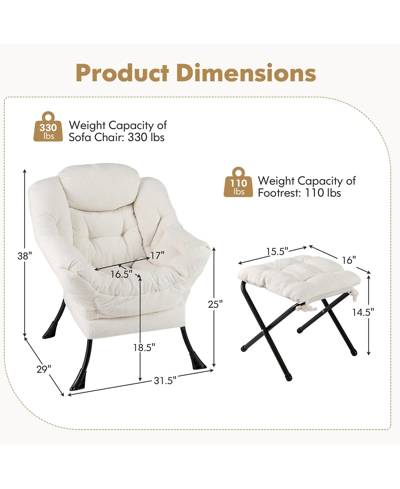 Gouun Modern Accent Chair with Folding Footrest and Head Pillow