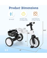 2-In-1 Kids Tricycle Auxiliary Balance Bike with Detachable Pedals Toddler Tricycle