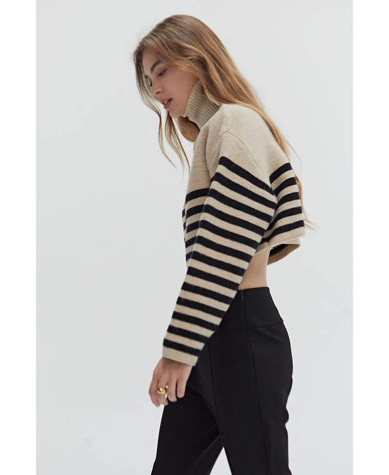 Crescent Women's Avery Turtleneck Striped Sweater Top