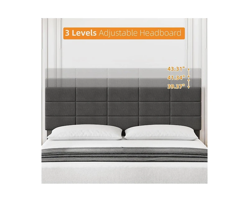 gaomon King Bed Frame, Linen Upholstered Platform King Bed Frame with Height Adjustable Headboard, Metal Frame King Bed Frame with Strong Wood Slats a