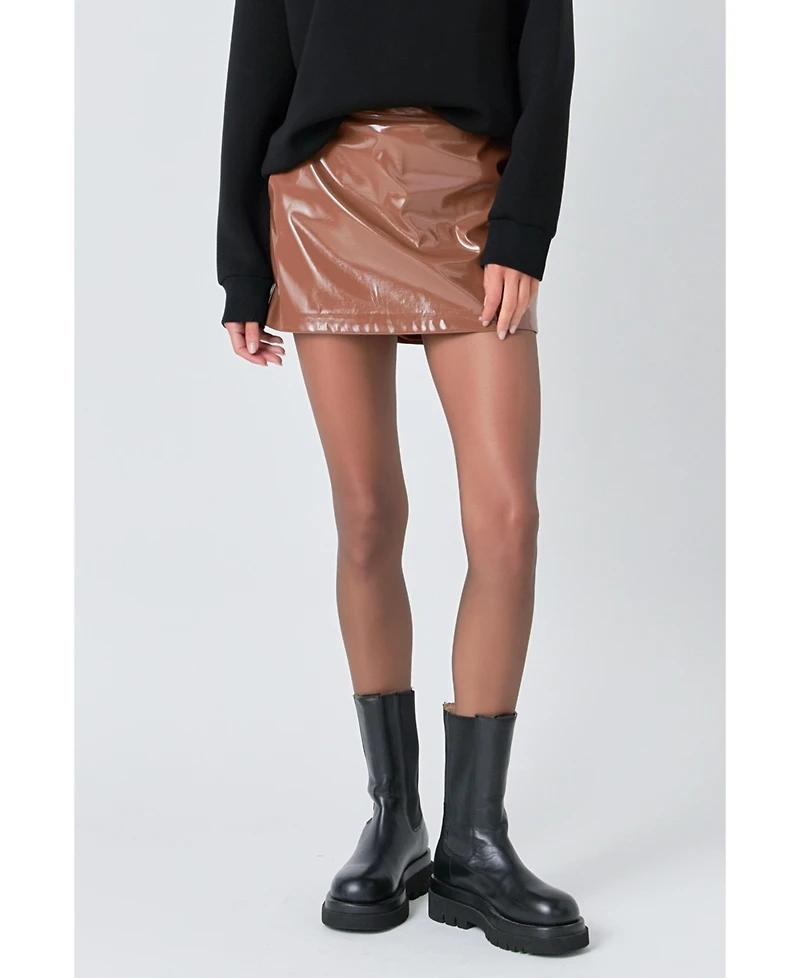 Grey Lab Women's Glossy Leather Skort