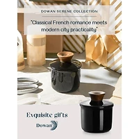 Porcelain Butter Keeper Crock, French Butter Dish with Lid to Leave on Counter - Black Wood