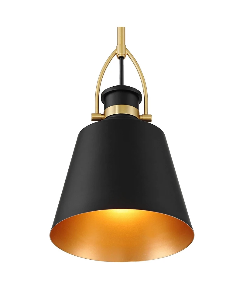Possini Euro Design West 8" Mid Century Modern Pendant Ceiling Light Fixture Dining Room Over Table Matte Black Sand Gold Finish Mini