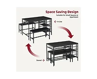 gaomon Dining Table Set for 4, Kitchen Table Set for 4 with 2 Benches, Rectangular Dining Room Table Set with Wine Rack & Storage Shelves, 3 Piece Din