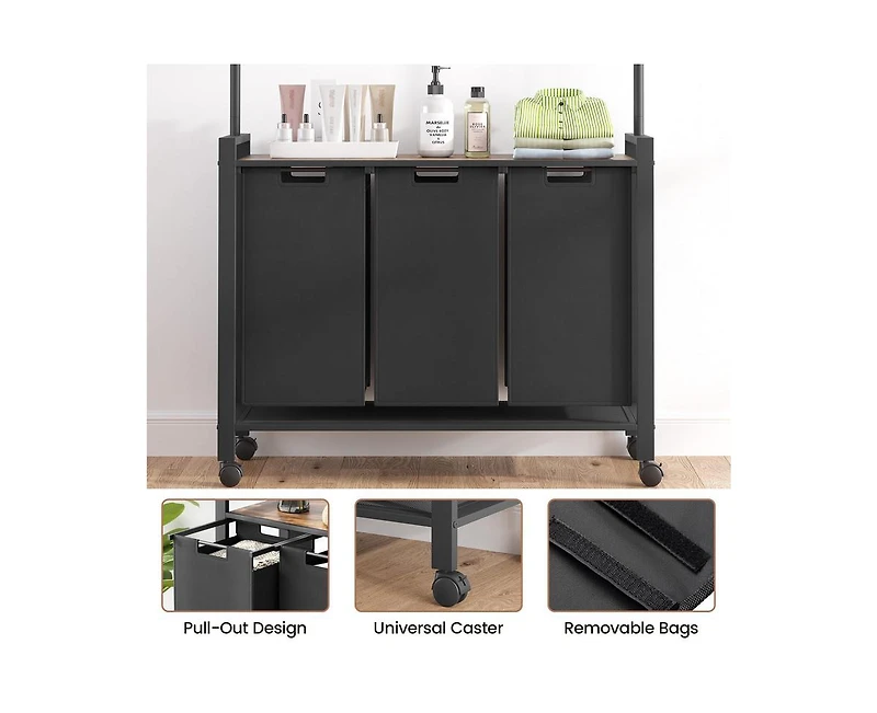 gaomon Laundry Sorter 3 Section Laundry Hamper Sorter with Clothes Hanging Rod and Wooden Storage Shelf 3 X 13gal Laundry Basket Organizer for Laundry