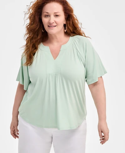 Style & Co Plus Flutter-Sleeve Top, Exclusively at Macy's