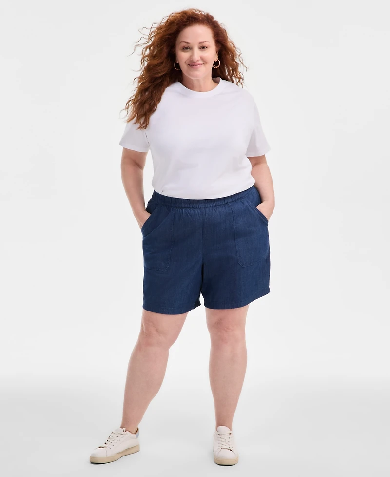 Style & Co Plus Size Chambray Pull-On Shorts, Exclusively at Macy's