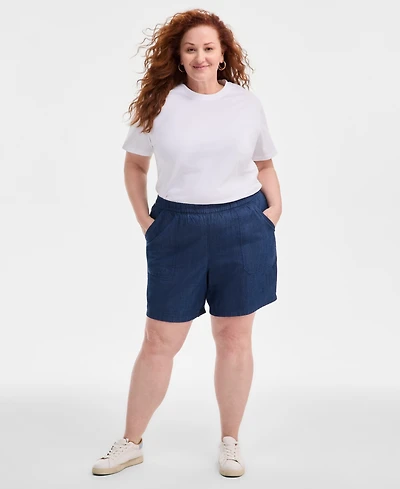 Style & Co Plus Size Chambray Pull-On Shorts, Exclusively at Macy's