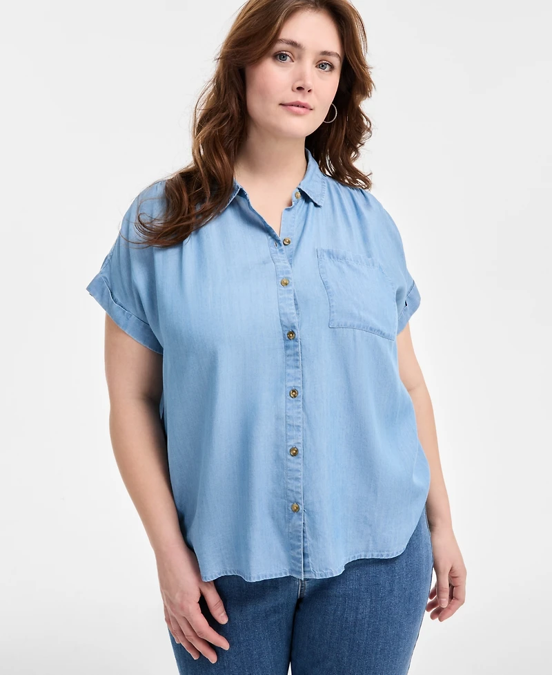 Style & Co Plus Size Short-Sleeve Chambray Shirt, Exclusively at Macy's