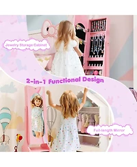 Costway Kids Vanity Set Princess Makeup Dressing Table & Chair Set with Kids Jewelry Armoire