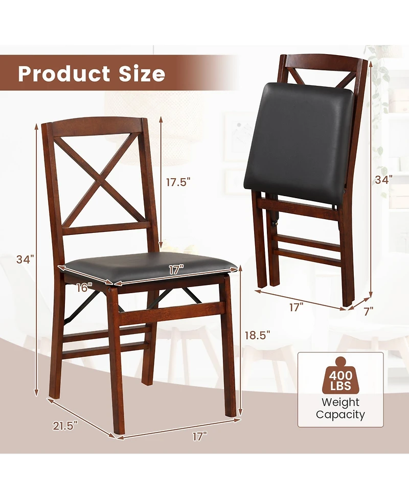 Gouun Set of 2 Folding Dining Chairs with 400 Lbs Capacity