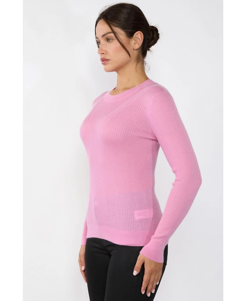 Jennie Liu Women's Tissue Weight Cashmere Silk Rib-knit Crewneck Sweater