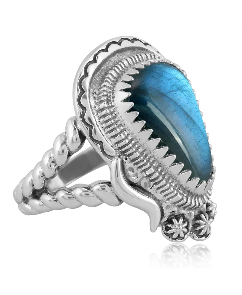 American West Jewelry Sterling Silver Labradorite Split Shank Rope Ring