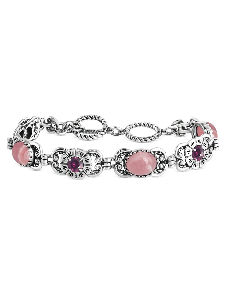 American West Jewelry Sterling Silver Rhodochrosite Rhodolite Garnet Concha Link Bracelet