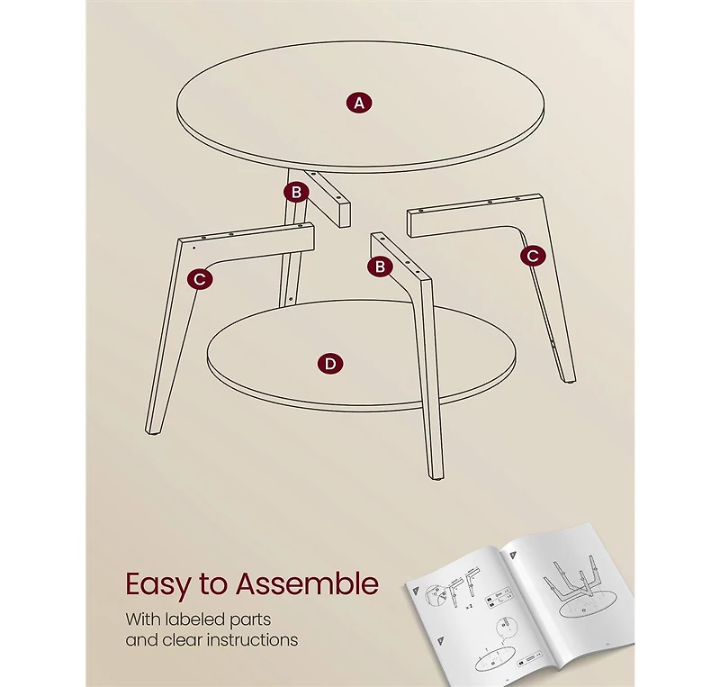 2-Tier Round Coffee Table with Open Storage Shelf for Living Room