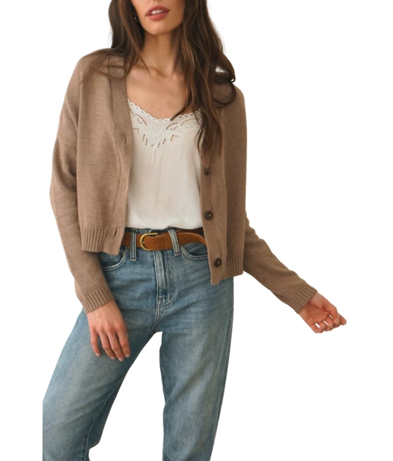 Paneros Clothing Women's Cotton Diana Crop Cardigan Mocha
