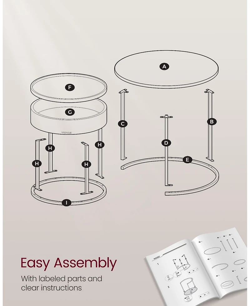 Set of 2 Round Nesting Coffee Tables with Hidden Storage and Removable Tray Tops