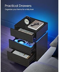 Slickblue Modern Nightstand with Led Lights Adjustable Colors, 3-Drawer Bedside Side Table