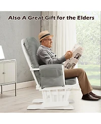 Gymax Glider and Ottoman Cushion Set Wood Baby Nursery Rocking Chair