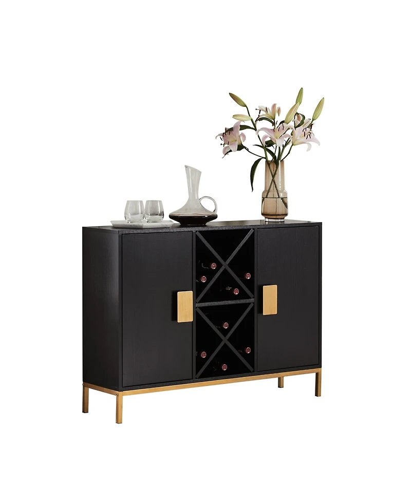 Kings Brand Furniture Wine Liquor Bar Buffet Sideboard, Cabinet with Wine Rack Storage for Kitchen, Dining Room, Black