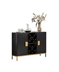 Kings Brand Furniture Wine Liquor Bar Buffet Sideboard, Cabinet with Wine Rack Storage for Kitchen, Dining Room, Black
