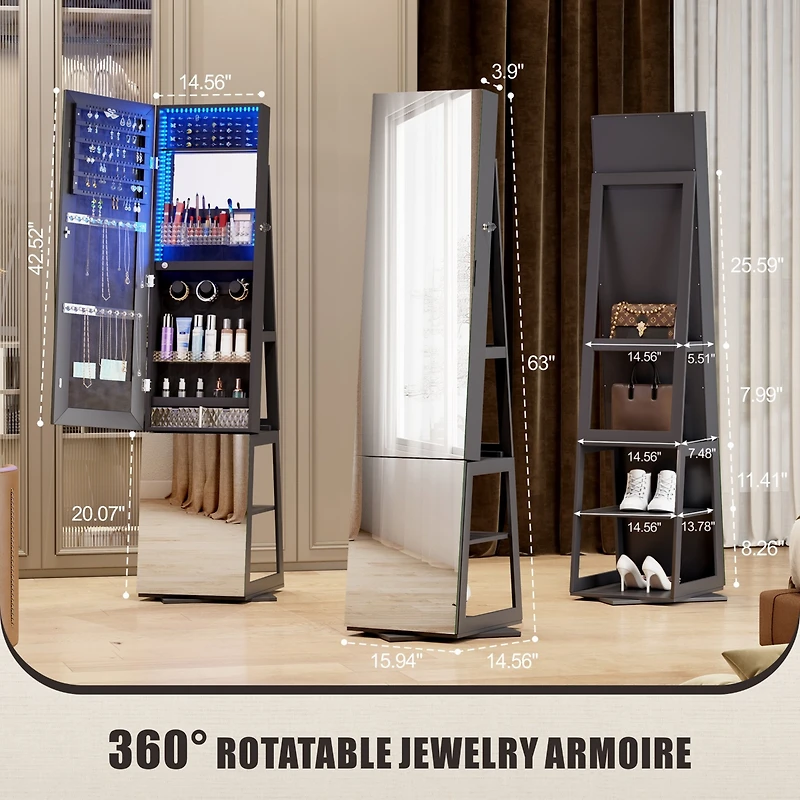 Vlsrka 3-in-1 Jewelry Armoire With Full-length Mirror And Storage Shelves