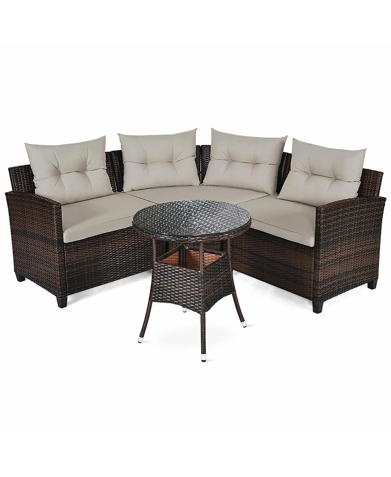 4 Pieces Outdoor Cushioned Rattan Furniture Set