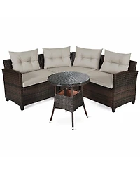 4 Pieces Outdoor Cushioned Rattan Furniture Set