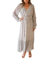 Paneros Clothing Women's Button Front Aria Maxi Dress Ditsy Floral Print
