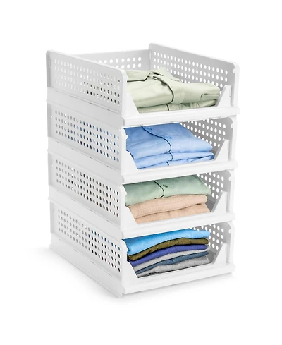 Sorbus 4 Tier Open Front Plastic Stackable Baskets Stand - for closets, bedrooms, bathrooms, or pantries