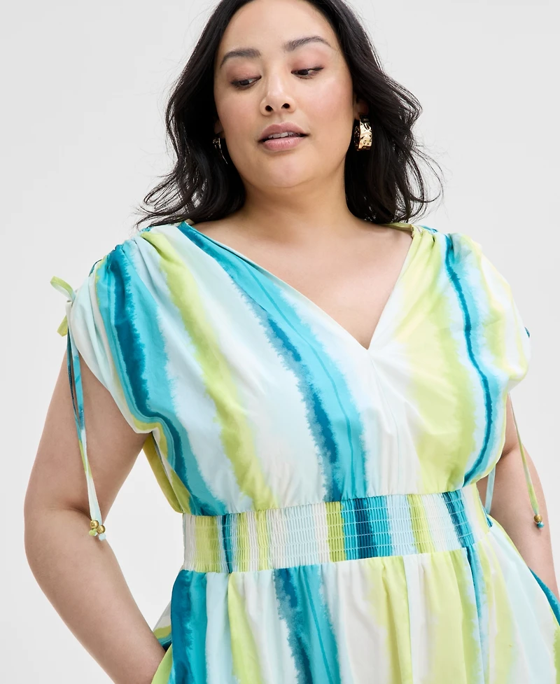 I.n.c. International Concepts Plus Size Cotton Drawstring-Sleeve Midi Dress, Exclusively at Macy's