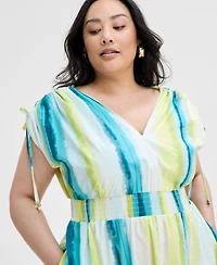 I.n.c. International Concepts Plus Size Cotton Drawstring-Sleeve Midi Dress, Exclusively at Macy's