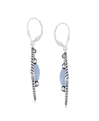 American West Jewelry Sterling Silver Marquise Blue Lace Agate Dangle Earrings