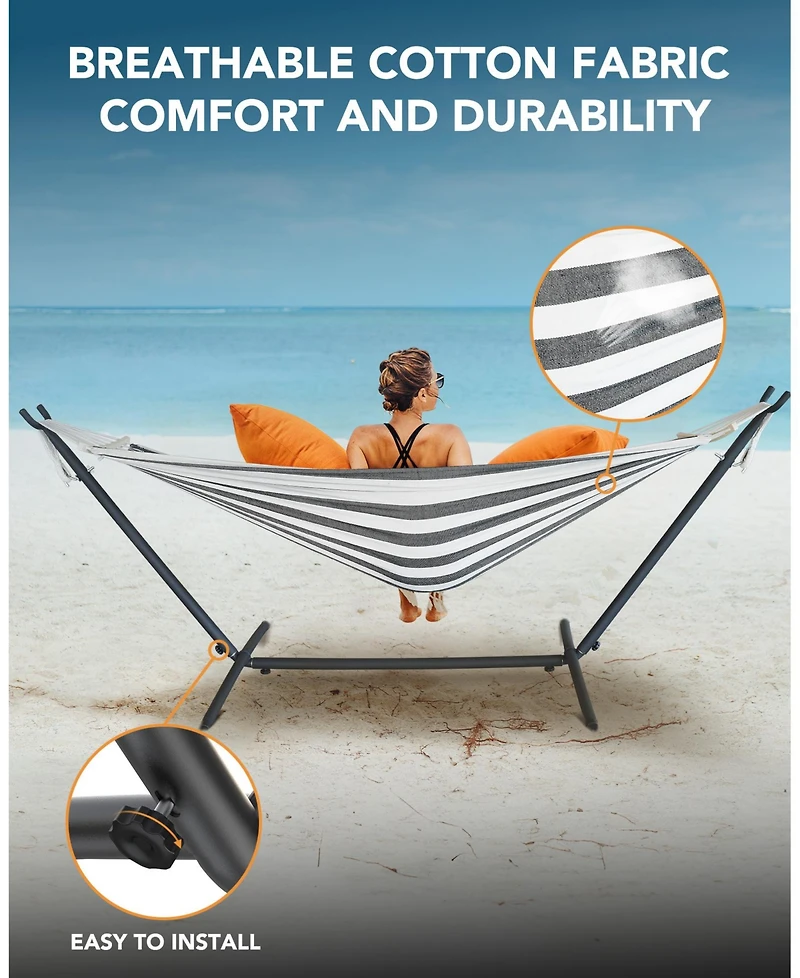 Everyfun Brazilian Hammock with Adjustable Stand- Stylish Hammock Bed w/Storage Bag, 600lb Capacity