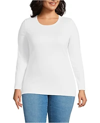 Lands' End Women's Plus Long Sleeve Micro Rib T-Shirt
