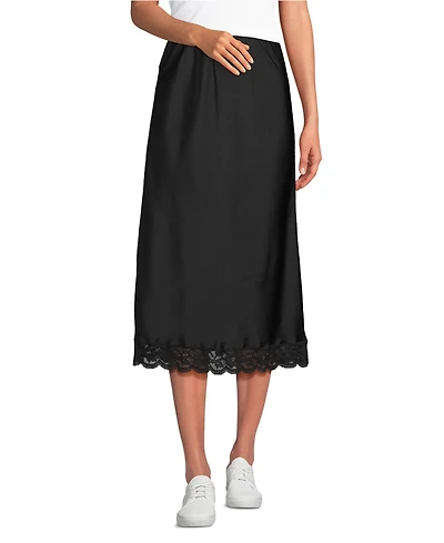 Lands' End Women's Satin Lace Trim Midi Skirt