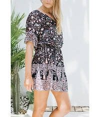 Paneros Clothing Women's Flora Mini Dress Black Floral Print
