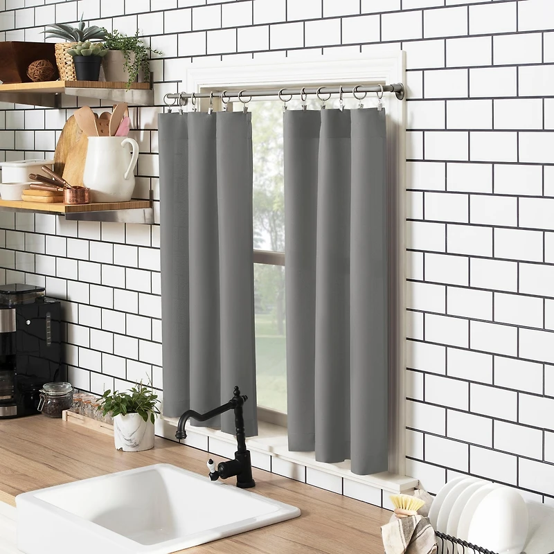 Martine Microfiber Semi-Sheer Rod Pocket Kitchen Curtain Valance Tiers Set