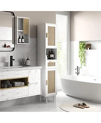 Homcom Tall Bathroom Storage Cabinet with Rat Doors,