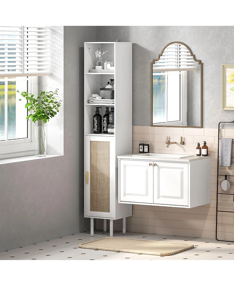 Homcom Tall Bathroom Storage Cabinet with Rat Doors,