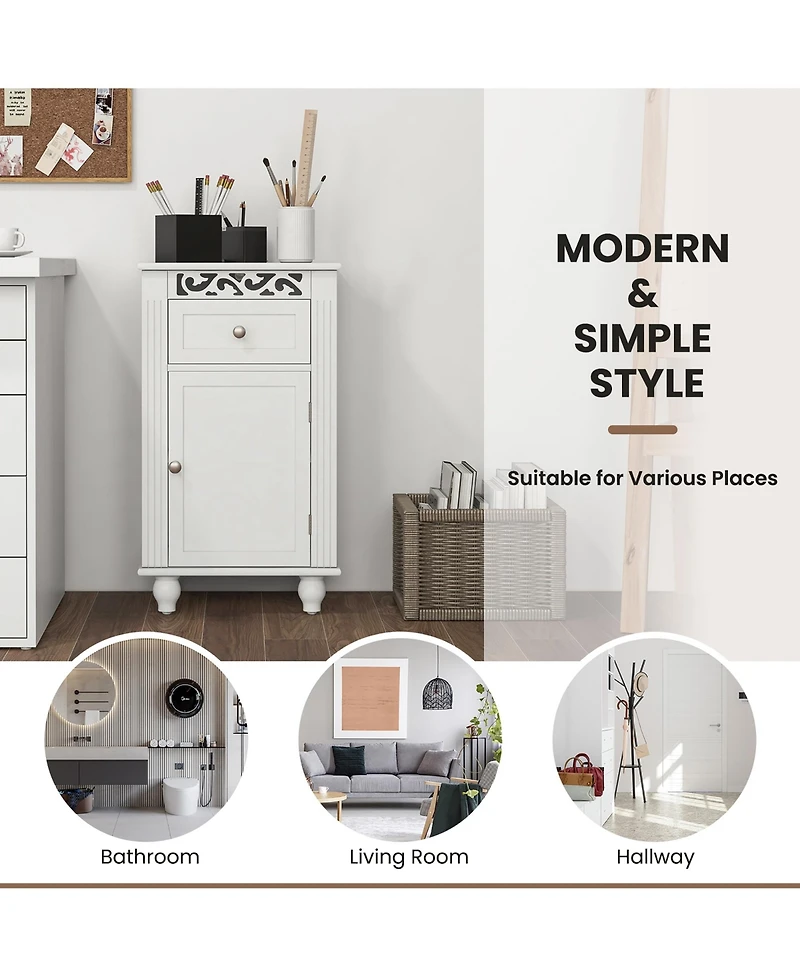 Bathroom Floor Cabinet Side Storage Organizer with 1 Drawer & Adjustable Shelf
